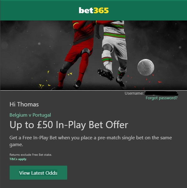 Reload offers Bet 365