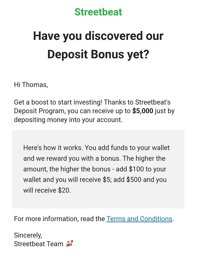 Streetbeat deposit bonus
